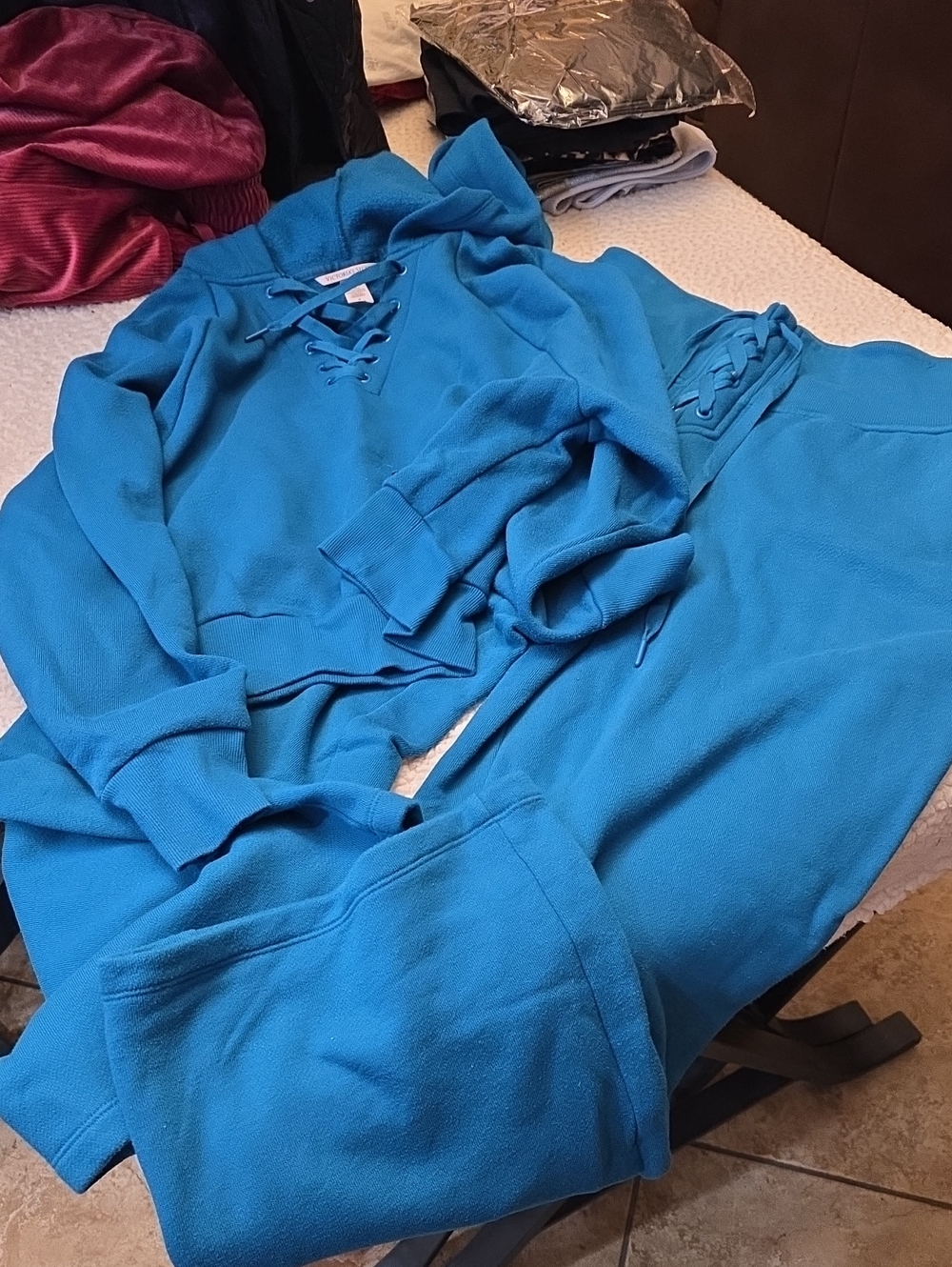 Victoria's Secret Blue Lace-Up Hoodie & Sweatpants Set